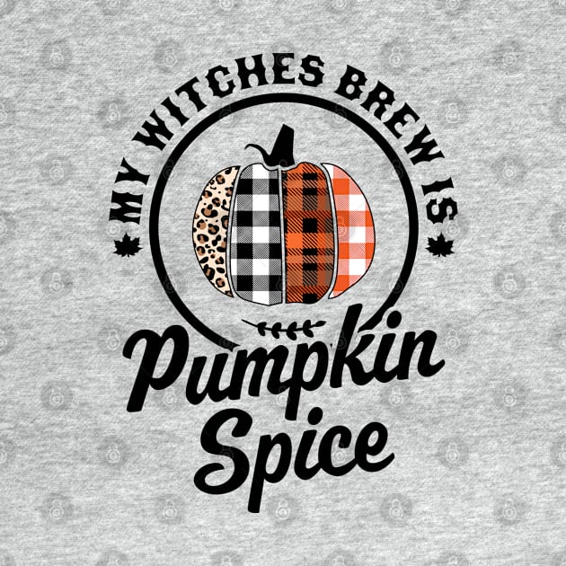 My Witches Brew Is Pumpkin Spice Halloween Plaid Leopard by OrangeMonkeyArt